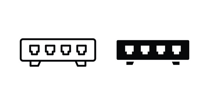 Network switch icon pack in line art and flat design style