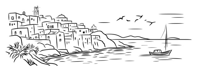 mediterranean village coast sketch vector © Mago