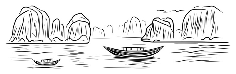 ha long bay vietnam limestone cliffs sketch © Mago
