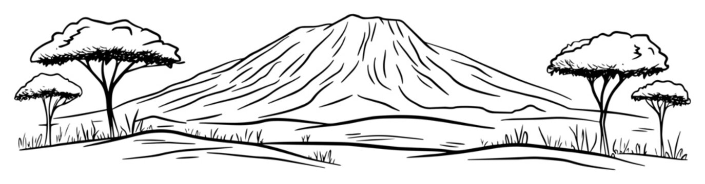 mt kilimanjaro african savanna landscape sketch