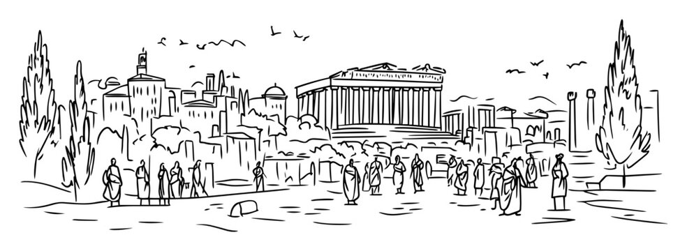 acropolis athens parthenon greece sketch
