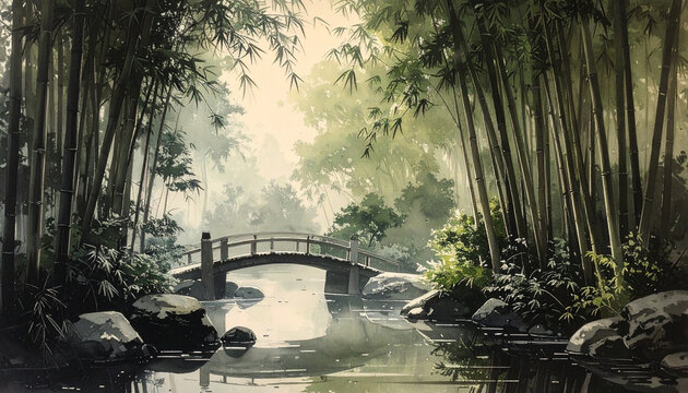 Bamboo forest bridge landscape