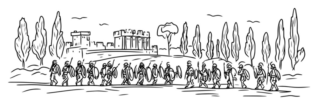 guards at presidential palace athens sketch vector