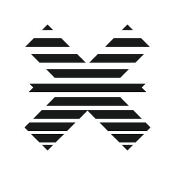 Striped X Symbol Y2K Abstract Geometric Letterform Vector Illustration Design Asset