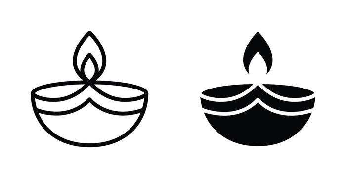 Diwali Oil Lamp Icons, Traditional diya symbols for festival of lights, Hindu celebration, cultural illumination, vector graphics