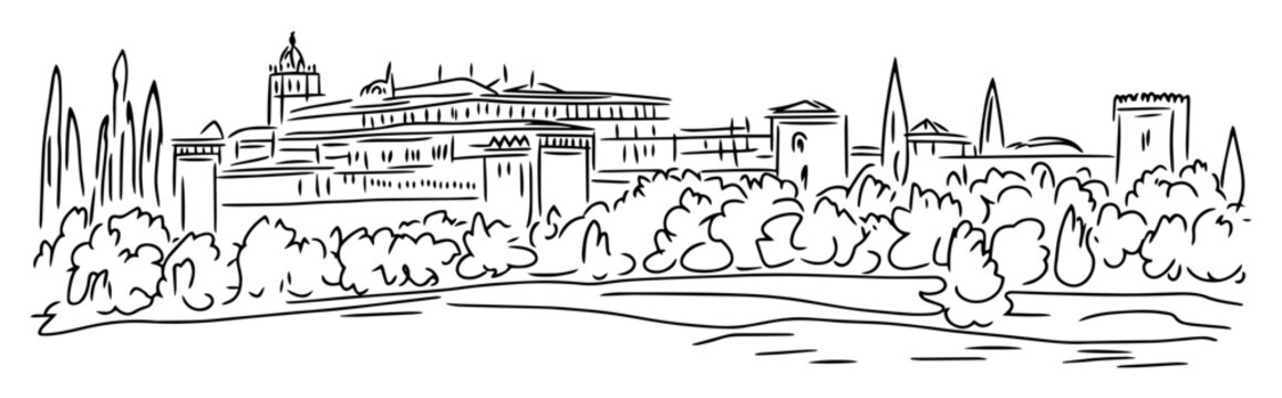 alhambra palace granada spain architecture sketch