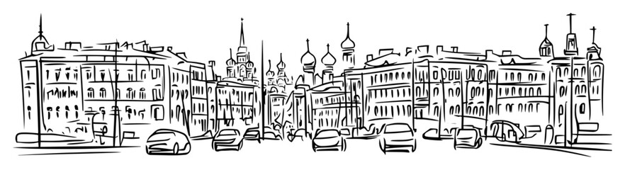 moscow street view with traffic and historical buildings © Mago