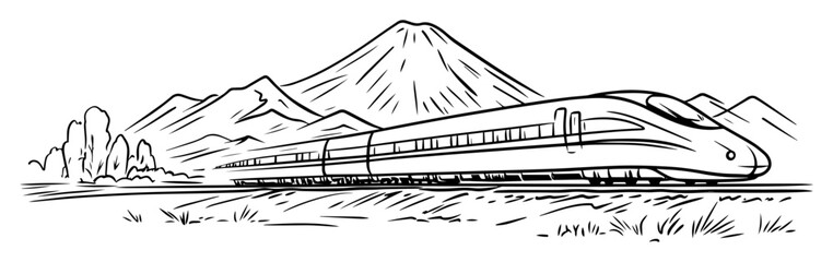 high speed train with mount fuji in background © Mago