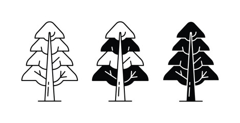 Coniferous Tree Icons, Stylized Evergreen Forest Symbols, Simple Pine Silhouette Vector Graphics, Nature Element Set © Rukaiya