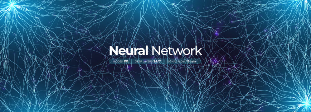 Neural Network Neurone Firing Synapse Connections Fractal Web for Biotech Science Technology Background. Neuron Cell, Digital AI Brain Medical Tech, Data Analysis Visualisation. Vector Illustration
