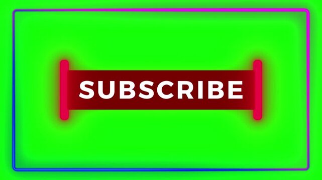 Animated subscribe button graphics with neon effect on green background