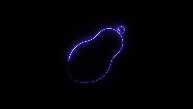 Neon outline of a pear on black background, keywords: pear, fruit, neon, outline, glowing, light