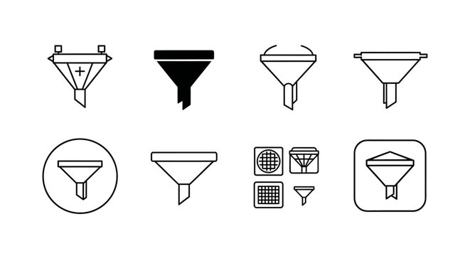 Set of minimalist funnel icons for data filtering and analysis