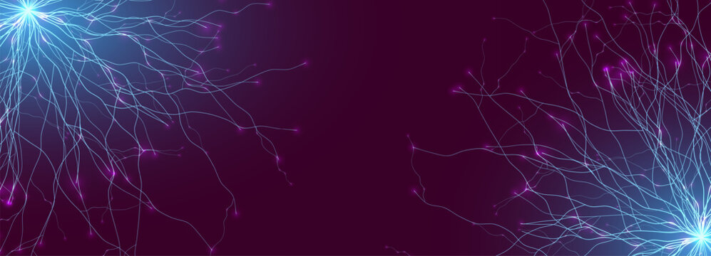 Neural Network Brain Neurone Synapse Connections Lightning Ball Energy Glow. Machine Learning Technology Background for AI Data Flow, BigData, Medical Science Research, Biotech. Vector illustration