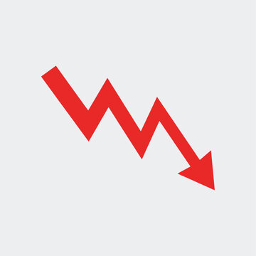 A red downward arrow graph declines sharply showing a significant decrease