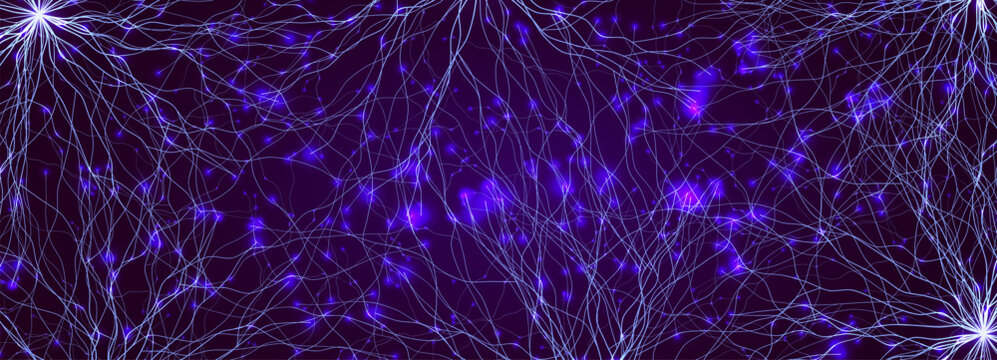Neural Network Brain Neurone Synapse Connections Lightning Ball Energy Glow. Machine Learning Technology Background for AI Data Flow, BigData, Medical Science Research, Biotech. Vector illustration