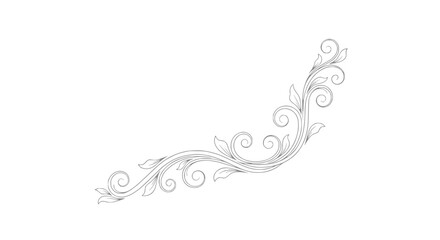Elegant floral scrollwork corner design, delicate vine with leaves and swirls, black and white outline © Lailai