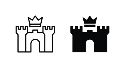 Royal Castle Icons, Medieval Fortress Symbols, Kingdom Architecture Graphics, Crowned Citadel Vector Set © Taslima