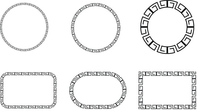 Greek key pattern borders in black circular and rectangular shapes for elegant decoration.