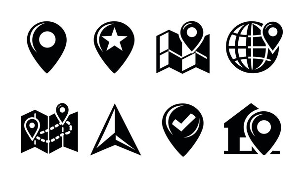 Collection of location and navigation icons in a clean, modern style