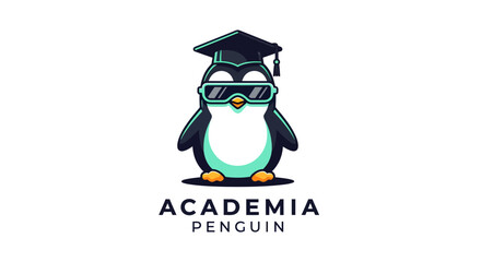 Obraz premium Academia Penguin Graduation Cap and Sunglasses Logo.