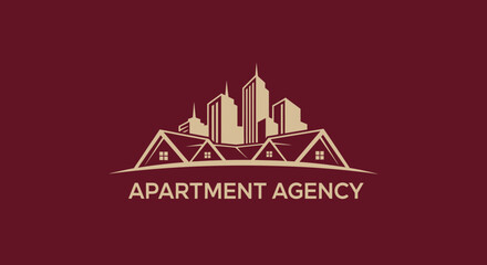 Fototapeta premium Apartment Agency Logo with City Skyline and Houses.