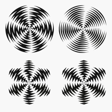  Abstract Circular Radial Geometric Pattern Black Vector Design Set