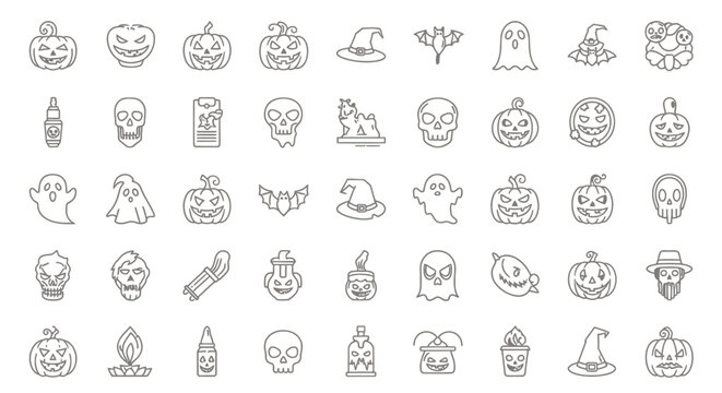 Collection of Black and White Animal and Mascot Line Icons for Graphic Resources.