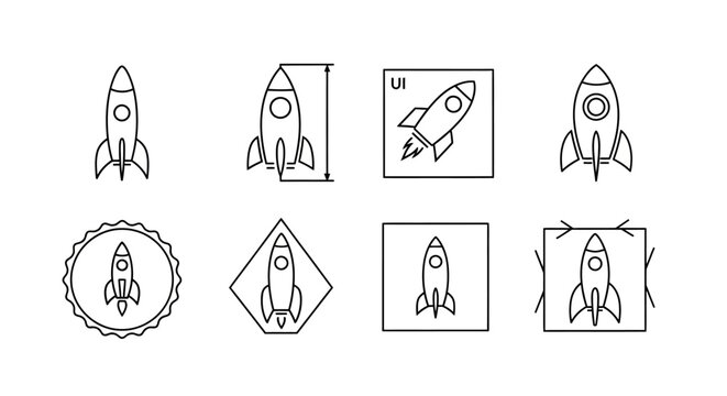 Rocket Ship Icon Set in Various Geometric Frames and Styles