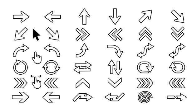 Big black arrow icon vector set with modern directional cursor and navigation symbols