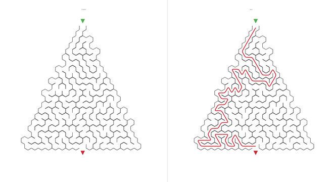Maze Christmas Tree in Puzzle Style with Twists and Turns
