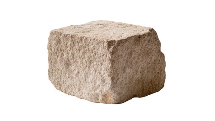 Isolated natural weathered sandstone block with rough textured surface, strong material for architecture © Ioana