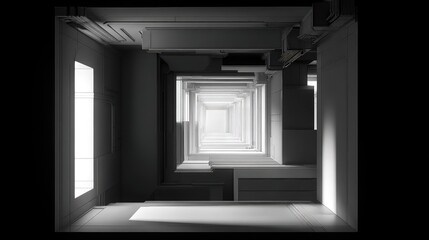 Fototapeta premium Abstract tunnel interior leading to a bright light, creating a sense of infinite progression and advanced technological architecture, ideal for concepts of future, progress, and exploration