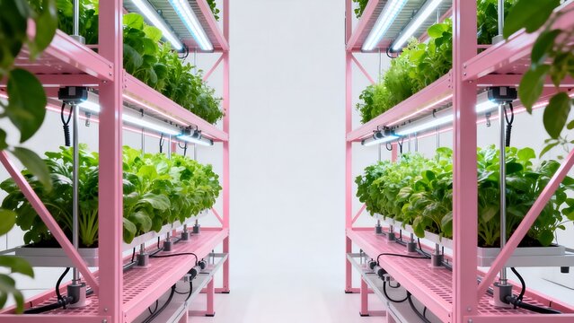 Indoor vertical farming with green plants