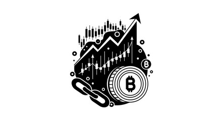 Fototapeta premium Bitcoin and stock market graph with rising trend and blockchain link