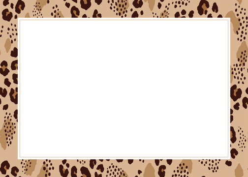 Abstract animal skin border background on isolated white background. Vector illustration.