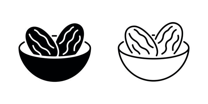Black and white of dates in a bowl fruit dried fruit in white background