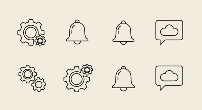 Technology icons set with settings, notification, and cloud message symbols.