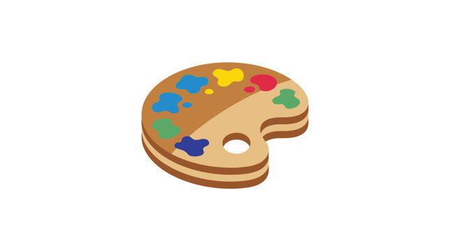 3d illustration of a painter's palette shaped like a cookie with colorful paint blobs on a plain white background showcasing vibrant art supplies in a playful style