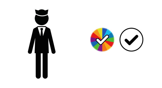 Male figure silhouette with captain hat and checkmark icons