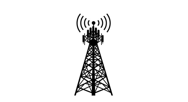 Cell tower silhouette against a white background