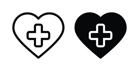 Fototapeta premium Heart Health Icons, Medical Cross Symbol, Cardiology Care Graphics, Healthcare Clinic Signs, Vector Set