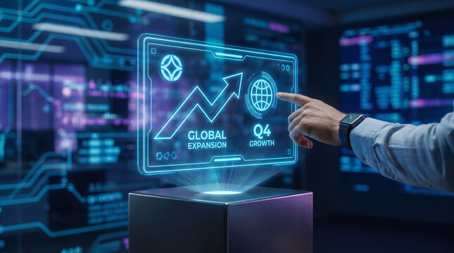 Hand Touching Holographic Global Expansion and Q4 Growth Data