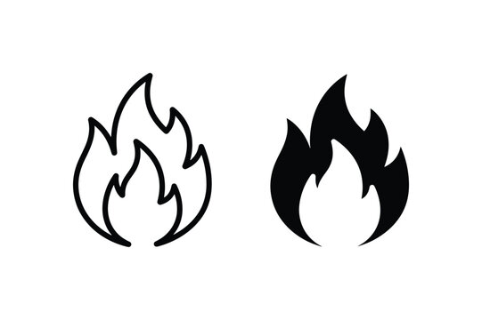 Fire Icon Set, Flame Symbol Vector Graphics, Hot Energy Symbol, Danger Warning Sign, Heat Element, Ignition Graphic, Combustible Material