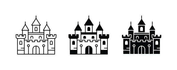 Castle Icons Set, Medieval Fortress Vector Graphics, Royal Palace Symbols, Fantasy Architecture Illustrations, Black and White Building Designs © Abdullah