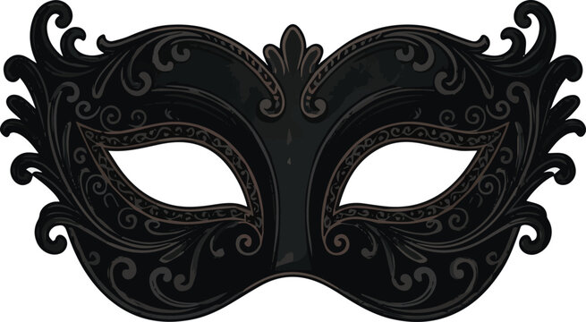 Isolated on realistic Black carnival antique mask for masquerade vector art on white background