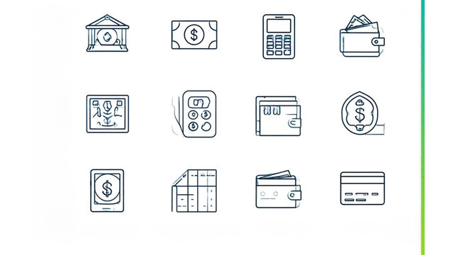 Payment, Financial Transaction line icon set. Vector pictograms of money transfers, digital payments, banking services, cash in wallet, ATM, credit card thin linear illustration.