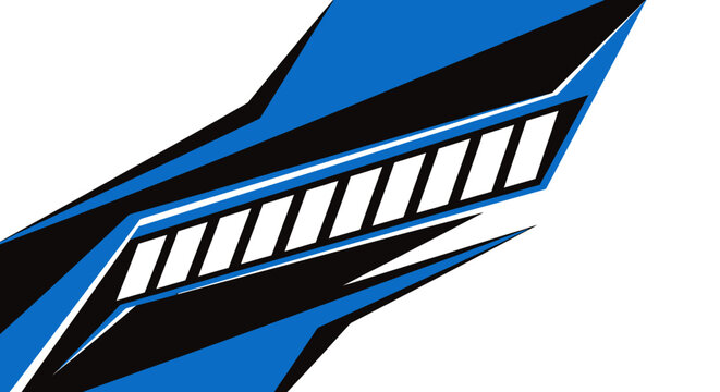 Blue and black diagonal racing livery automotive wrap design.