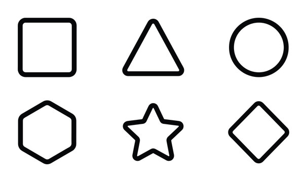 Geometric Shapes Vector Icons, Basic Forms Set, Simple Outline Symbols for Design and Education