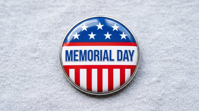 Memorial Day patriotic pin button badge on white textured background